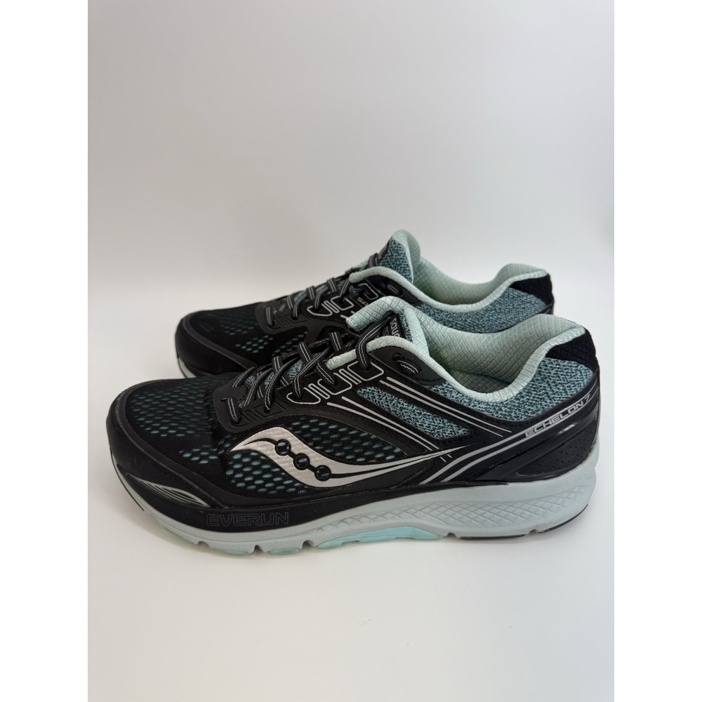 Saucony Echelon 7 Womens 11 Running Shoes Black Blue walking comfort performance